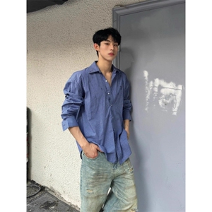 美式夏季长袖衬衫男士高级氛围感cleanfit防晒格子外套男,男装防晒衣,星座506A