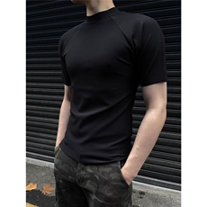 eme同款正肩小高领显瘦短袖T恤聚酯纤维310A-4-T92-特批20，男装T恤，星座310A-4