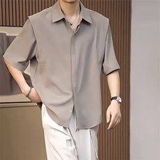 【网图现货】夏季冰丝轻熟风百搭休闲五分袖防晒衬衫男C010/P35，男装防晒衣，星座205-3