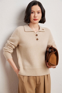 秋冬翻领刺绣刺猬100%羊绒衫女polo宽松时尚套头长袖针织打底上衣图片