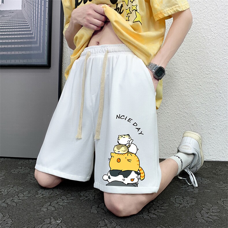 HD74090-P22华夫格短裤男大码宽松五分裤男直筒中裤,男装休闲裤,电商A040