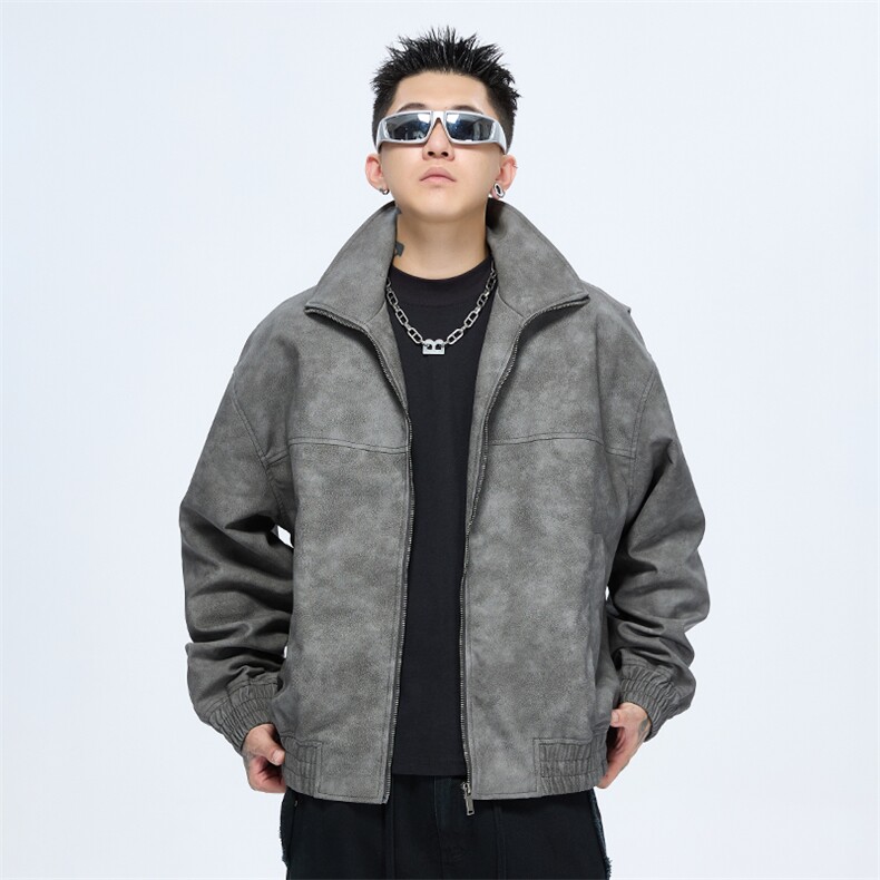 美式复古立领夹克潮牌皮衣夹克宽松外套A436-986-P95138,男装夹克,电商A436