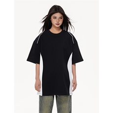 抖音得物高品质二开240克宽松纯棉美式撞色拉条中性风短袖T恤，男装T恤，电商A486