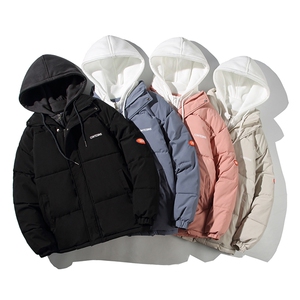 1506/WT08/P65 白底平铺假两件连帽情侣棉衣男女棉服2图片