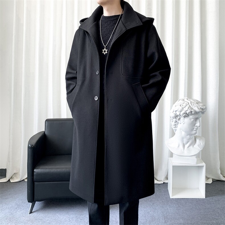 原创毛呢大衣男中长款风衣男长款双领连帽外大F6266批125爆景A，男装风衣，星座401