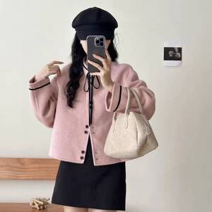 反季高品质女减龄百搭甜美蝴蝶结双面羊毛大衣,女装羊绒大衣,依嘟服饰