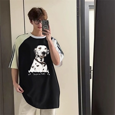 抖音得物品质二开240克宽松纯棉美式潮牌插肩三杠织带短袖T恤，男装T恤，电商A486