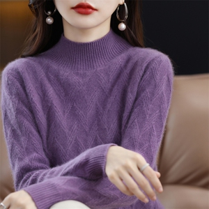 软糯风显瘦低领毛衣女宽松休闲打底针织衫配大衣圆领薄羊毛衫上衣图片