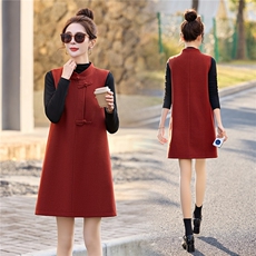 新中式套装裙2026春新款高级感气质立领盘扣背心连衣裙打底两件套，女装套装/套裙，流量+