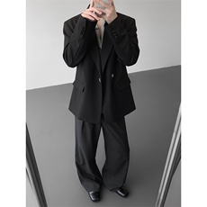 现货25设计新中式斜门禁男士金属扣假两件西装外套xz152-p138，男装西服套装，电商B288