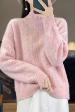 新款纯色高领针织套头上衣休闲百搭，女装针织衫/毛衣，贝美羊绒