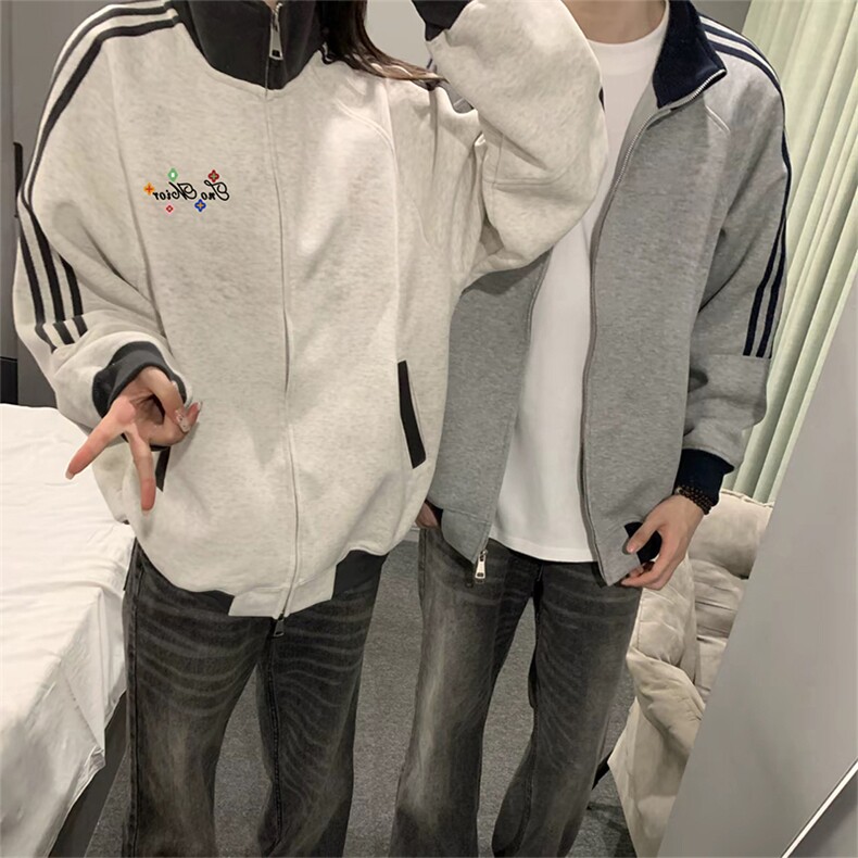 抖音得物美式高街重磅结构设计拼接织带立领印花卫衣外套ACM4203,女装短外套,电商A443