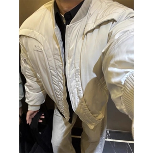 冬季潮牌大码300斤弧形解构夹克棉服男美式复古宽松bomber棒球服