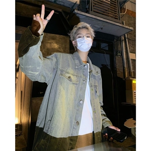 美式高街牛仔外套男春秋休闲时尚百搭港风宽松水洗夹克男 JK8897图片