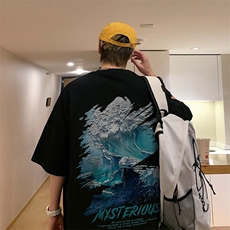 新款短袖t恤男女潮流印花感宽松半袖体恤衫男517A-2-T6632-P28，男装T恤，星座517A-2