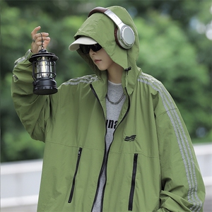 A685-P60 撞色拼色宽松工装夹克户外机能连帽冲锋衣外套男女同款图片
