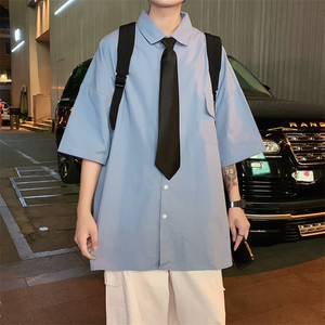 夏季薄款纯色衬衫男韩版潮流短袖衬衣港风休闲宽松中袖 W931-P30图片
