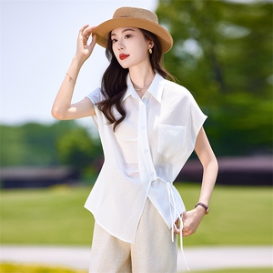 时尚休闲女夏季薄款2025新款高级感减龄短袖衬衫阔腿裤