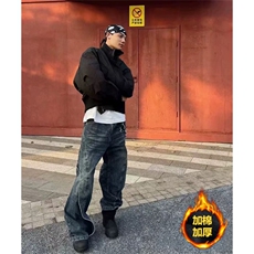 抖音得物美式潮休闲夹克春季立领纯色复古工装加厚棉服外套MF01，男装夹克，电商A443