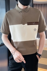 2025夏季拼接撞色短袖T恤高级感时尚翻领Polo衫T9429-P55，男装T恤，电商D342