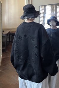 美式复古黑色色麂皮大码卫衣高街男潮牌外套JK22317p75控88图片
