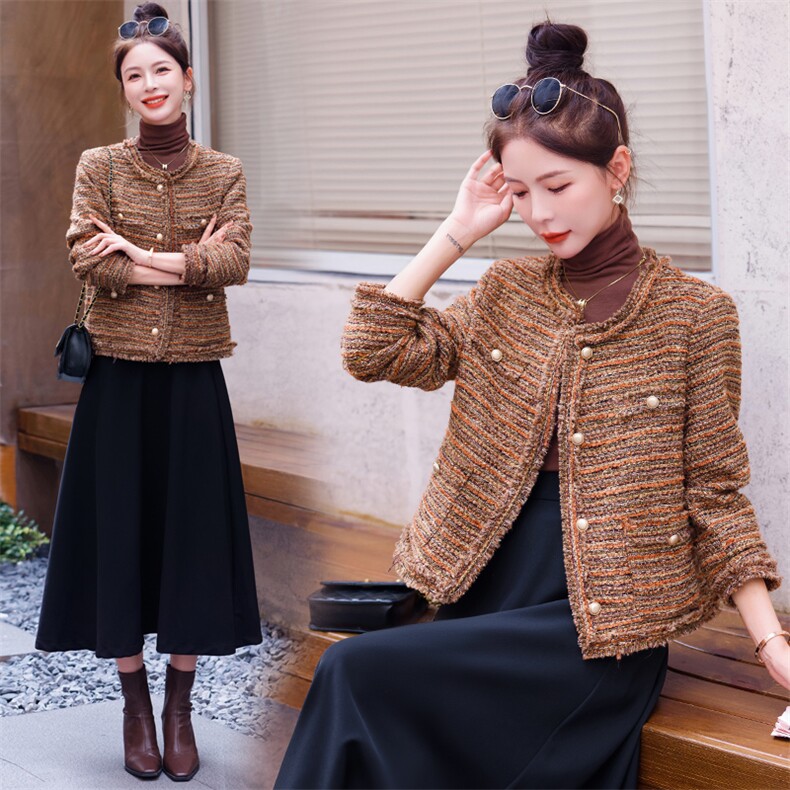 【bao款现货】2024年新款南瓜色粗花呢半身裙美拉德穿搭含40毛,女装套装/套裙,雅静靓衣