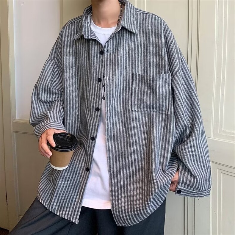 纯色条纹开衫夹克外套衬衫C94P42图片