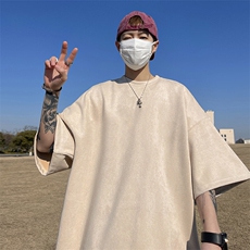 抖音得物直播高品质二开240克美式高街麂皮绒光版纯色短袖t恤12.5，男装T恤，电商A486