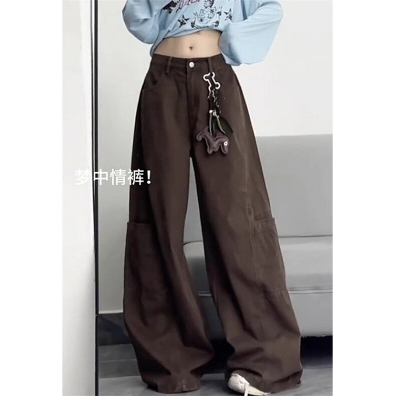 美拉德咖色阔腿工装牛仔裤女新款辣妹高腰宽松直筒长裤KC6770,男装牛仔裤,星座1116A（原606A-3）