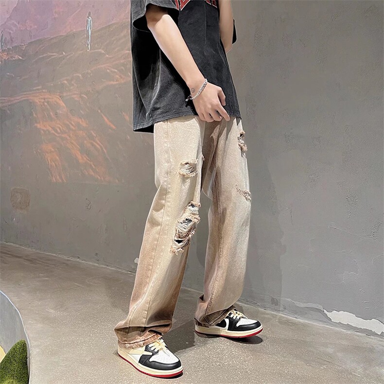 美式高街水洗做旧破洞渐变牛仔裤男ins复古宽松休闲裤N0858-P50,男装牛仔裤,星座308B-1