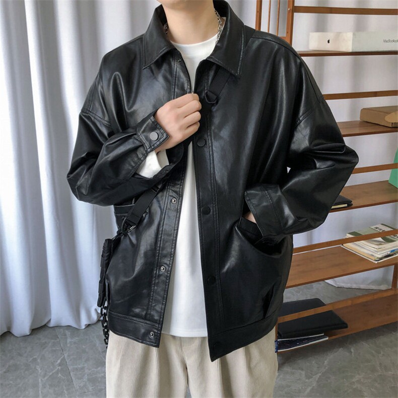 现货-春装皮衣外套男PU机车服皮夹克上衣2025新款A560 p95加绒105图片