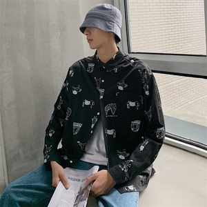 （可）港风花色长袖衬衫男女  潮流纯棉情侣衬衣CS04/图片