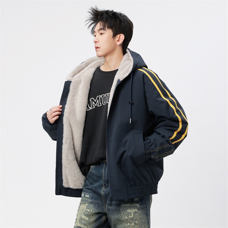 自家图有视频加绒毛领棉衣冬季新款座山雕连帽派克棉服M2556p88,男装棉衣,电商D315
