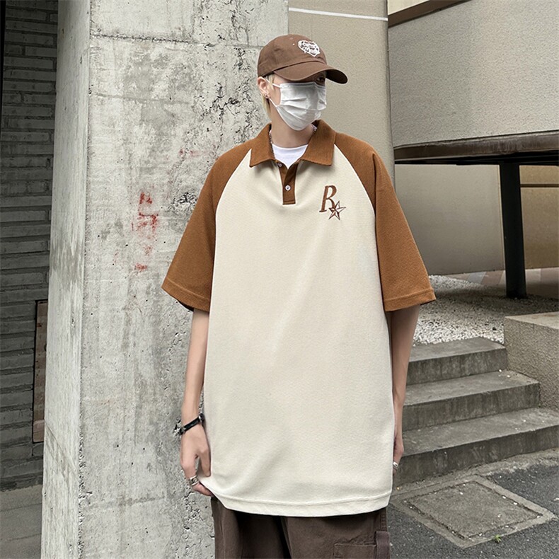 2023夏季宽松大码Polo短袖T恤港风高品质华夫格XP77063-P40,男装Polo衫,电商A042