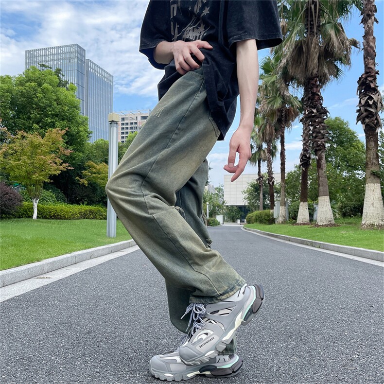 夏季破洞做旧牛仔裤男美式复古宽松直筒高街痞帅阔腿裤N06043-P42,男装牛仔裤,星座308B-2