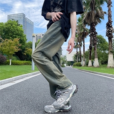 夏季破洞做旧牛仔裤男美式复古宽松直筒高街痞帅阔腿裤N06043-P42，男装牛仔裤，星座308B-2