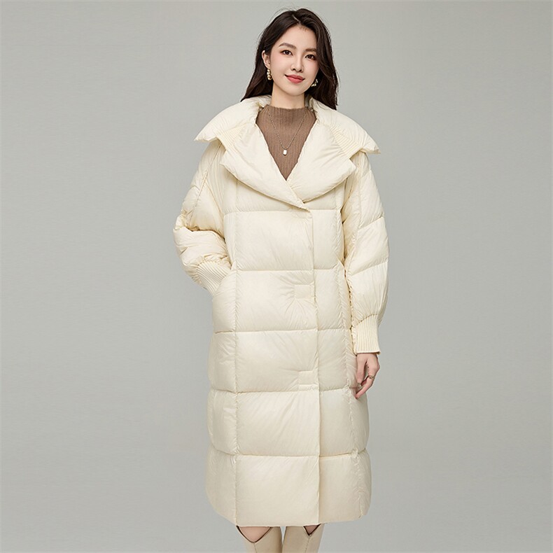 2024冬季新款蓬松泡芙羽绒服长款时尚宽松过膝防风保暖外套,女装羽绒服,阿舍尔精品