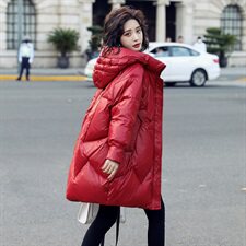 【现货】羽绒服女白鸭绒中长款冬装韩版宽松加厚拉链插肩袖，女装羽绒服，鑫源服饰