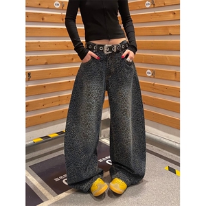 美式复古街头设计感弯刀牛仔裤男潮牌宽松直筒阔腿裤子LN300-P52图片