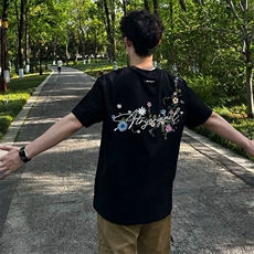 万针全刺绣工艺抖音得物高品质260克重磅纯棉双纱美式高街短袖T恤，男装T恤，电商A486-1