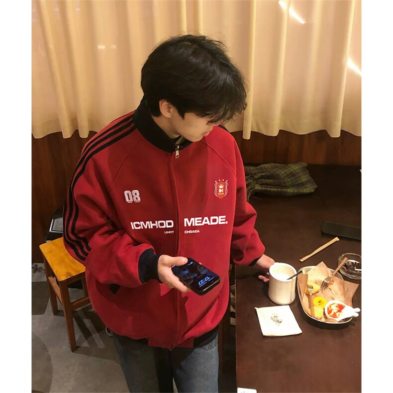 抖音得物美式高街重磅结构设计拼接织带立领印花卫衣外套ACM4201,女装短外套,电商A443