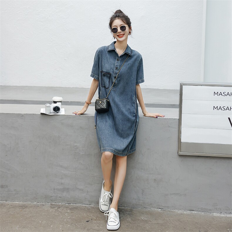 时尚显瘦牛仔连衣裙夏季新款百搭气质女装清新减龄短袖裙装,女装连衣裙,秋水欣儿