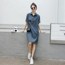 时尚显瘦牛仔连衣裙夏季新款百搭气质女装清新减龄短袖裙装，女装连衣裙，秋水欣儿