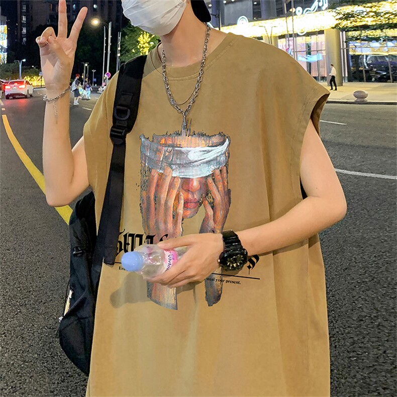数据超好抖音品240克重磅欧美式潮牌水洗背心无袖t恤BX273-P35,男装T恤,电商A486