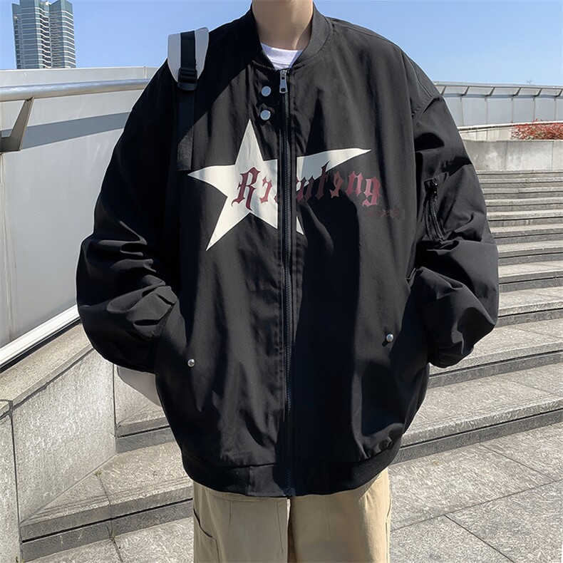 港风秋款男立领夹克工装拉链五角星字母印花休闲外套JK501P65,男装夹克,星座1013-1