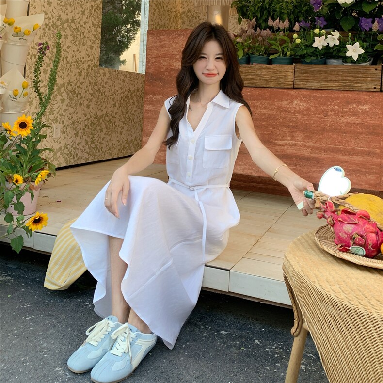 清冷感白色连衣裙女夏2025新款收腰流行巨好看衬衫裙高级感气质,女装连衣裙,2C012