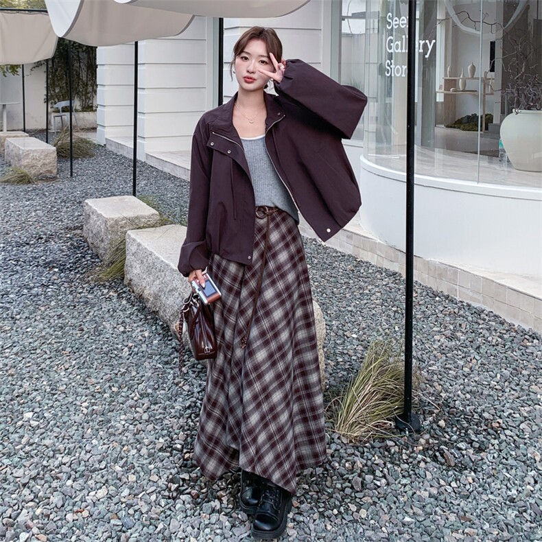 美拉德棕色复古立领外套女秋短款2025新款小个子宽松休闲夹克上衣,女装短外套,2C159
