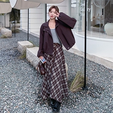 美拉德棕色复古立领外套女秋短款2025新款小个子宽松休闲夹克上衣，女装短外套，2C159