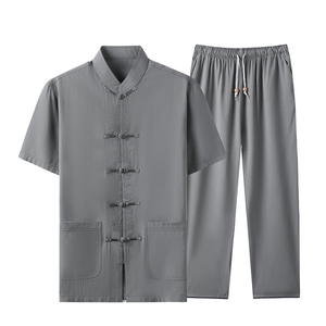 夏季中老年风唐装套装宽松短袖盘扣爷爷装太极服MJ7222-P108图片