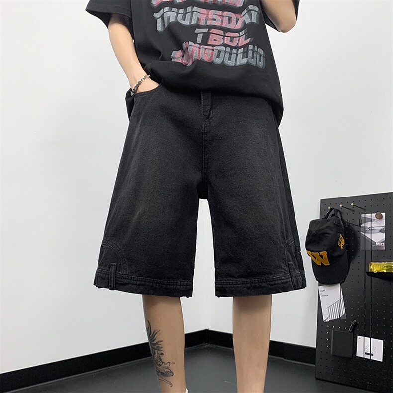 夏季新款倒穿牛仔短裤反穿设计潮牌美式宽松阔腿休闲短裤,男装牛仔裤,星座410-6（原星座1304-1）